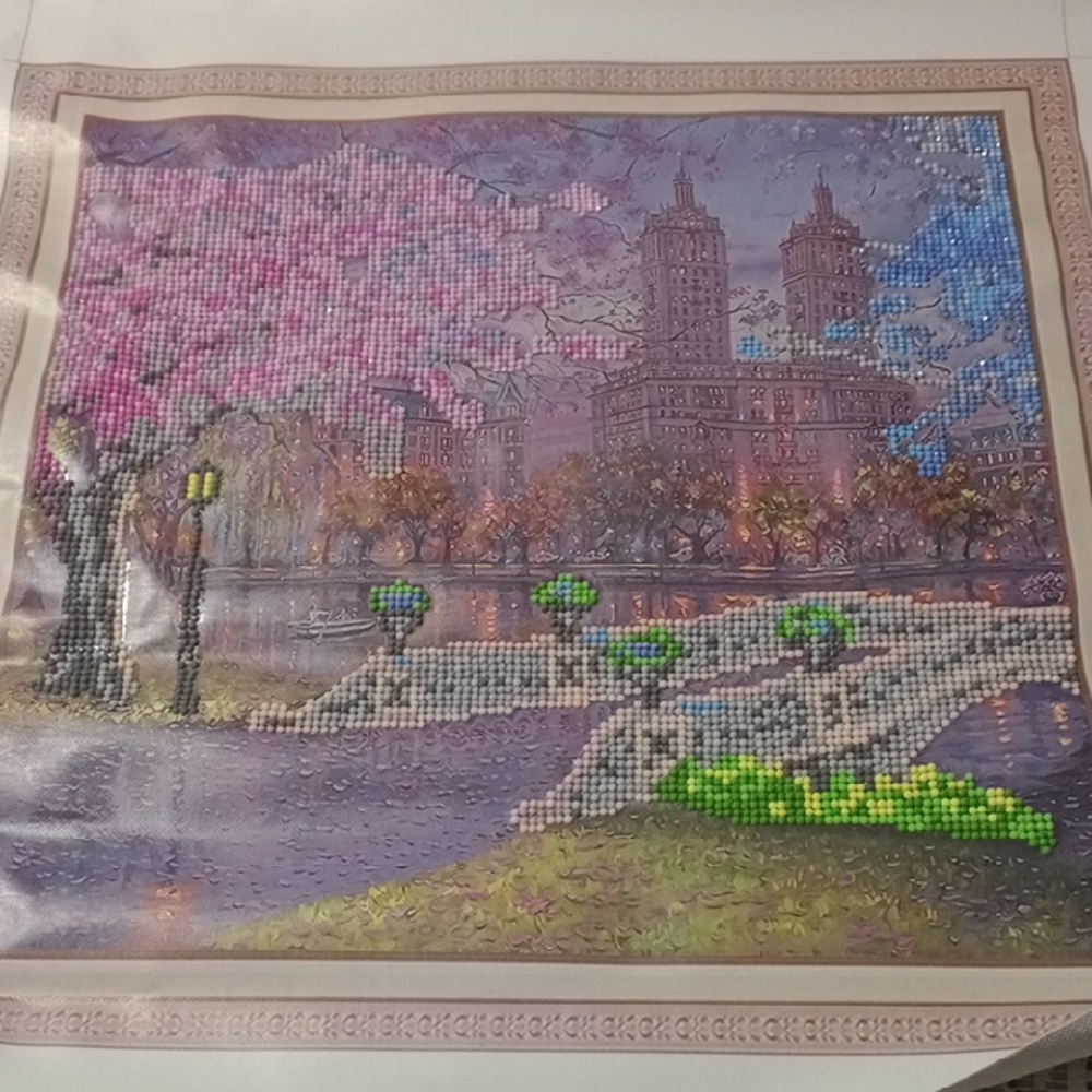 Pink and Blue Cherry Blossom Pagoda Painting